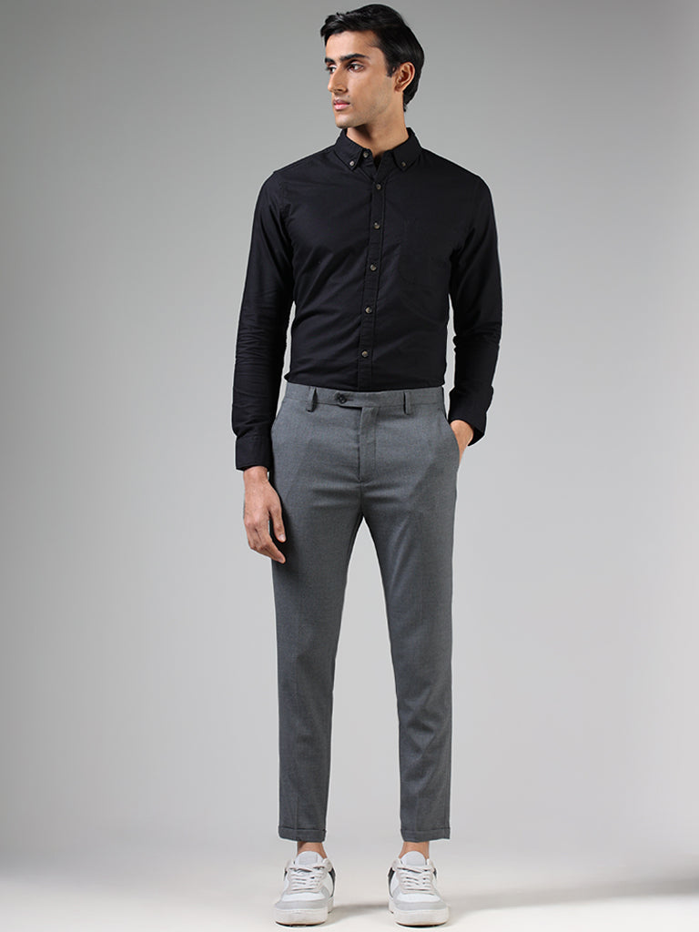 Buy WES Formals Grey Striped Ultra Slim-Fit Trousers from Westside